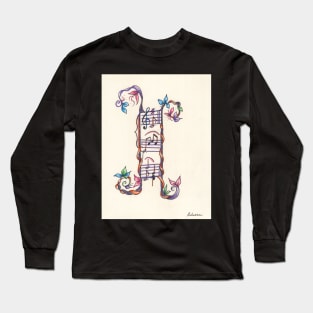 "I" - Illuminated Text/Font - Initial Alphabet Letter "I" Music Themed Long Sleeve T-Shirt